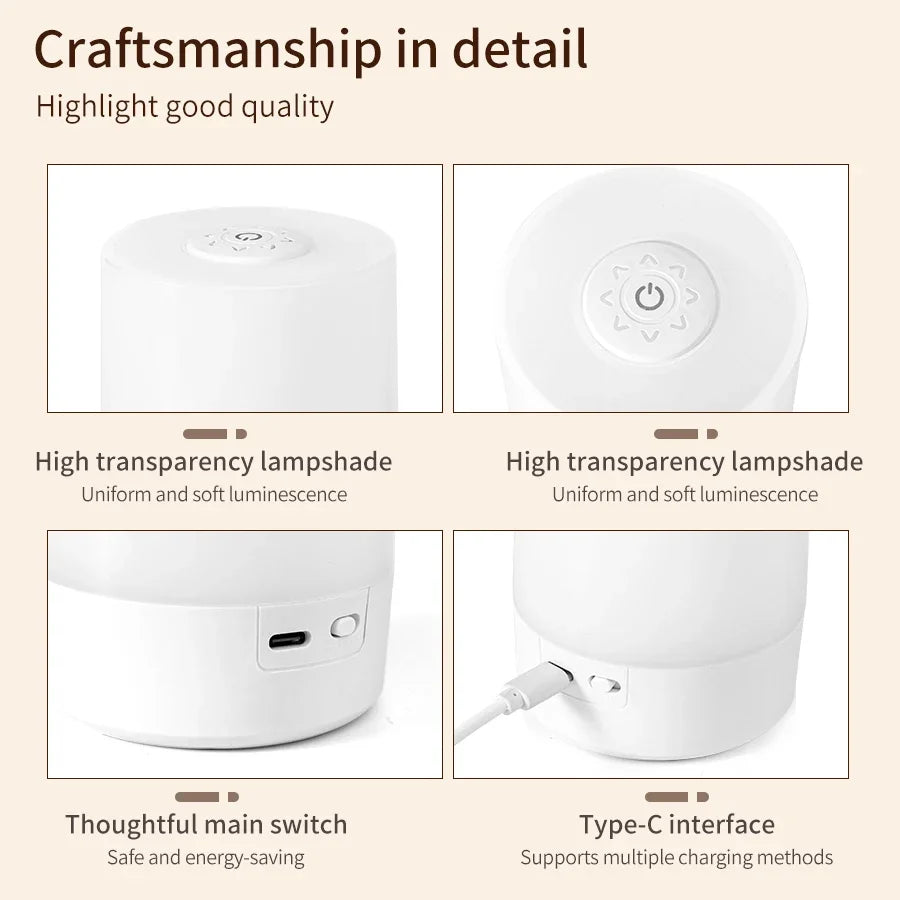 LED Touch Night Light - Dimmable Rechargeable Bedside Lamp