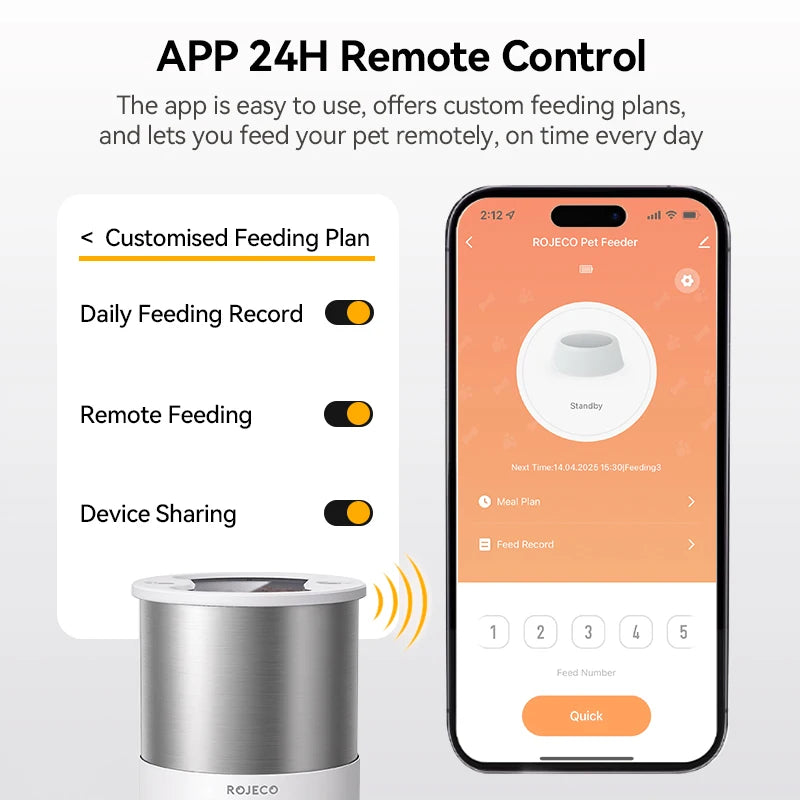 ROJECO 4.5L Smart Pet Feeder with WiFi App Control