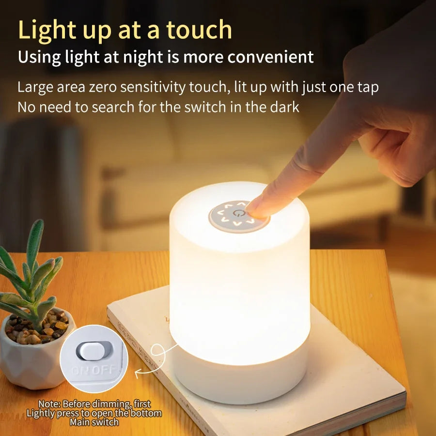 LED Touch Night Light - Dimmable Rechargeable Bedside Lamp